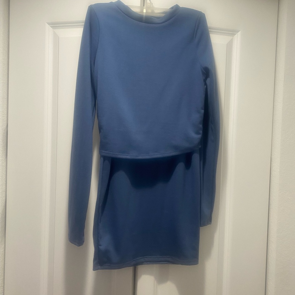 Fashion Nova Blue Midi Bodycon Dress with Long Sleeves for Casual